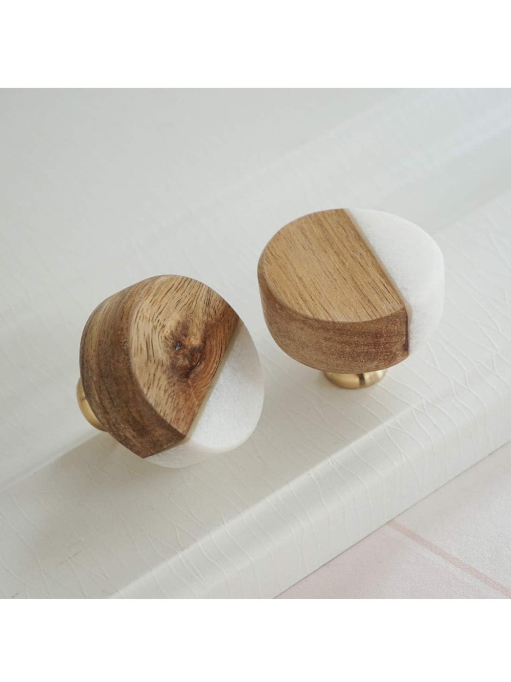 Round Wood and White Resin Cabinet Knobs - Set of 9